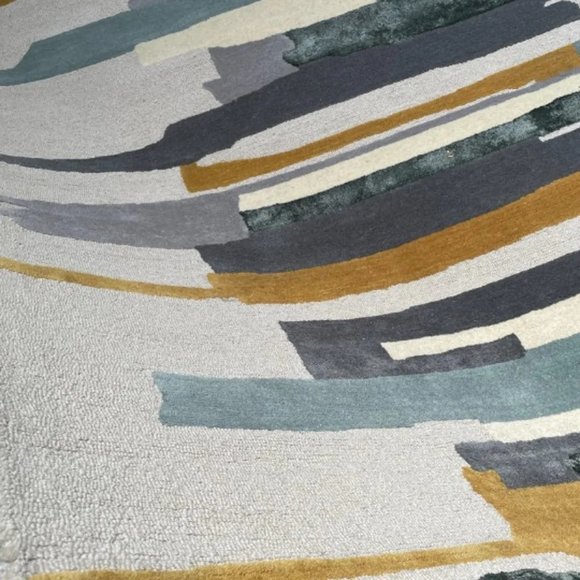 5'3" x 7'6" Feet Wool Handmade Beige Gold Grey Modern Soft Plush Thick Area Rug - Picture 5 of 10